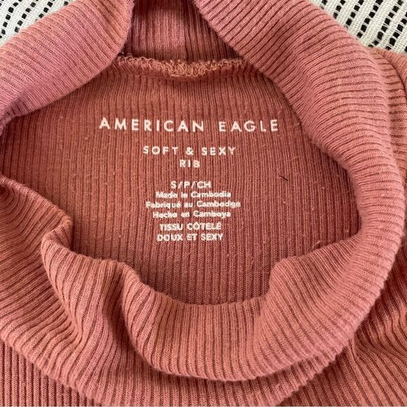 American Eagle Soft & Sexy Rib Dusty Pink Fitted Mock Neck Shirt size XS Tagless - Picture 3 of 11